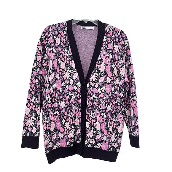 Zara Floral Jacquard Knit Cardigan Sweater Size Small - Picture 5 of 10